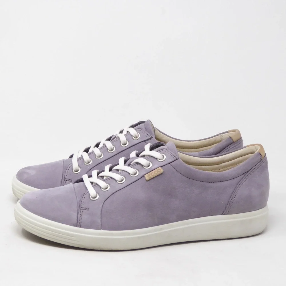 ECCO Womens Soft 7 Sneaker Lilac Purple Nubuck Leather Lace Up Size 8 / 39